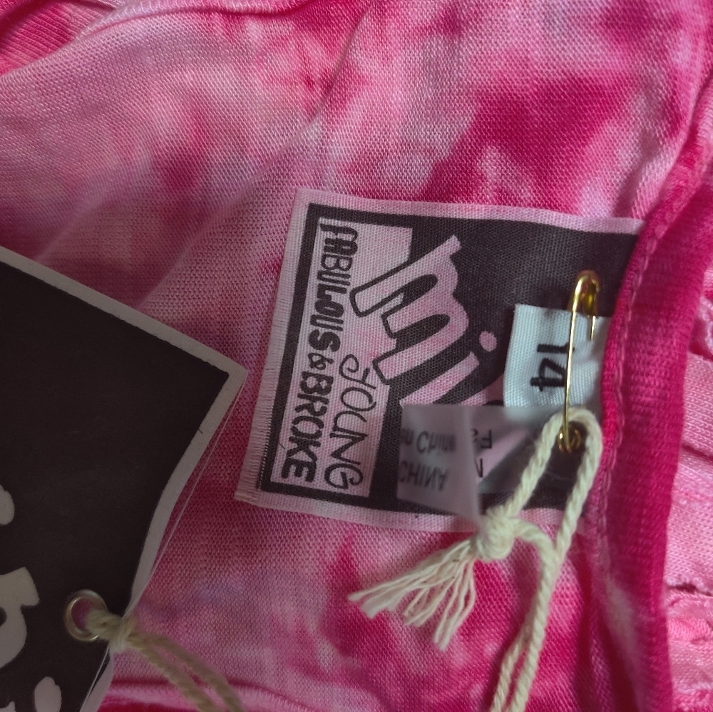 YF&B Pink Tie Dye Fringe Racerback Girls Tank Top - Picture 5 of 5